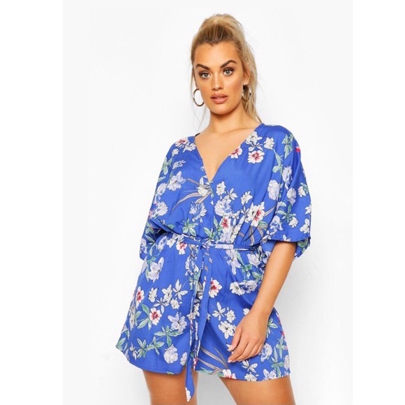 Boohoo Plus Pants - Floral Wrap Playsuit
